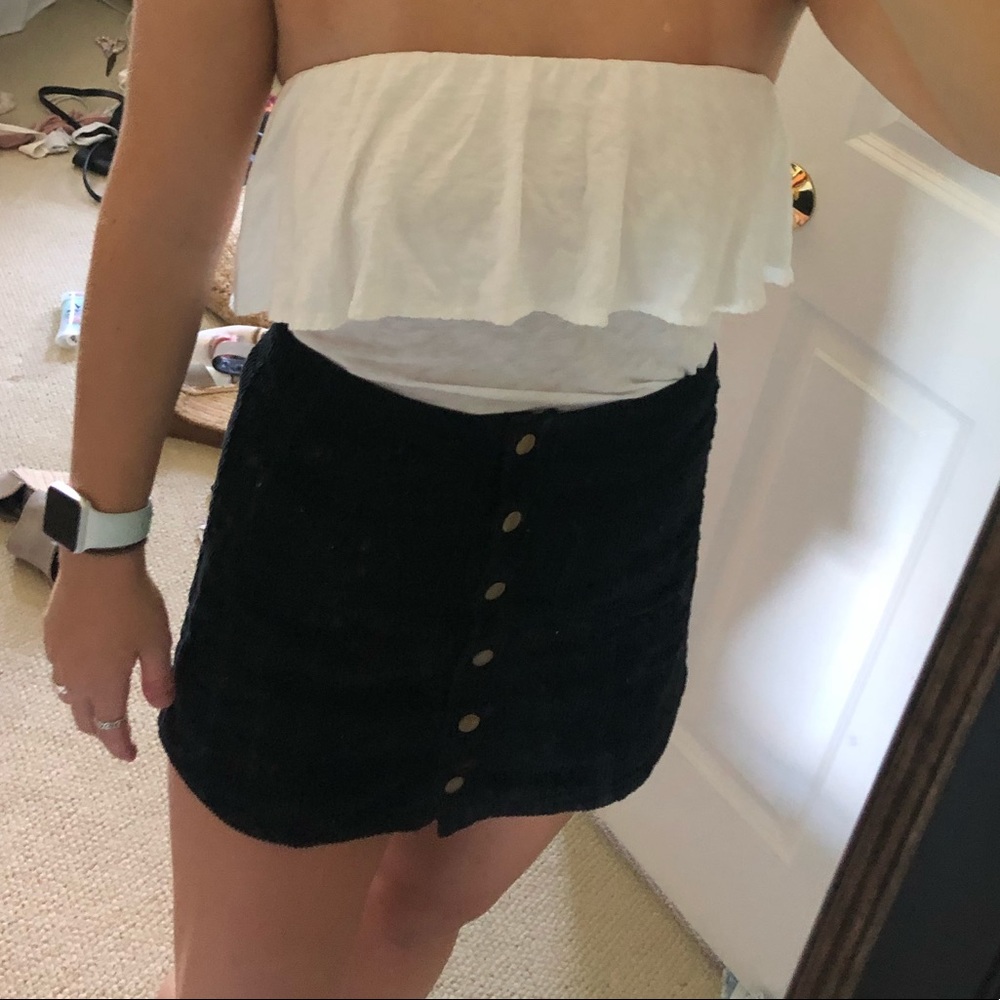 Corduroy Black Button Up Skirt
